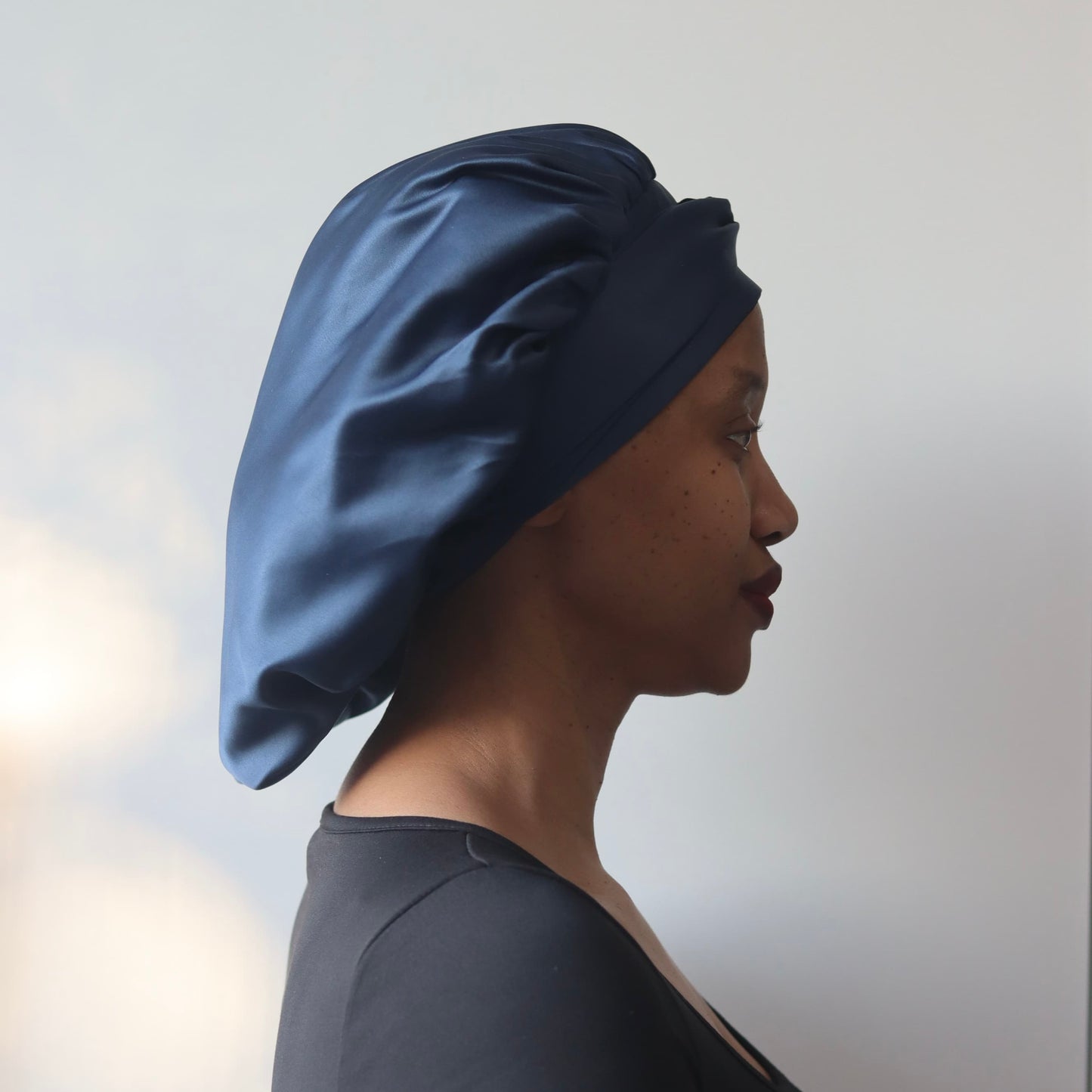 Navy adult thick satin bonnets